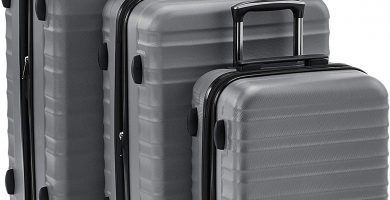 AmazonBasics - Juego de 3 maletas rígidas giratorias prémium (55 cm, 68 cm, 78 cm), gris