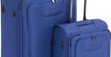 AmazonBasics - Set de dos maletas con ruedas, de calidad superior, expandible, con lados blandos y cierre con candado TSA, (53 cm, 74 cm), Azul