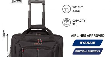 Aerolite 17 Executive Cabin Luggage Business Bag Bolsa para portátil con Ruedas – Aprobado para Ryanair, Easyjet, BA y Jet2, Negro (Negro) 55x20x38 cm